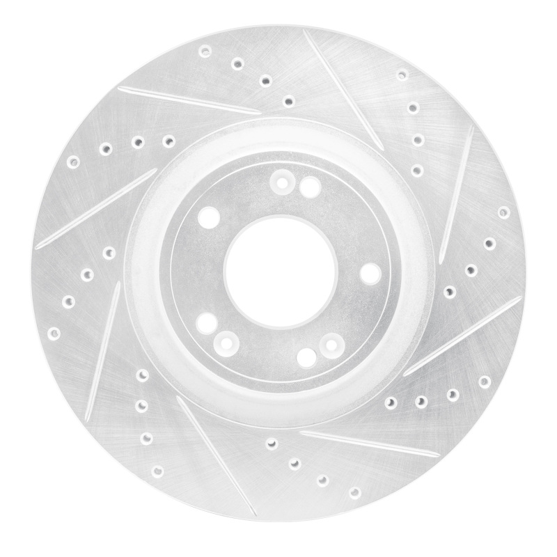 Hyundai Genesis Sedan Brake Rotor (1) - Front Right - R1 Concepts - Drilled & Slotted - Silver - `09-`14